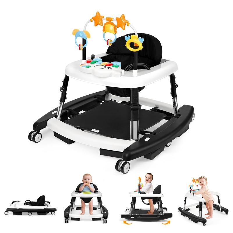 5-in-1 Foldable Baby Walker for Boys & Girls, Adjustable Height Infant Walker, Sit-to-Stand Activity Center & Learning Walker