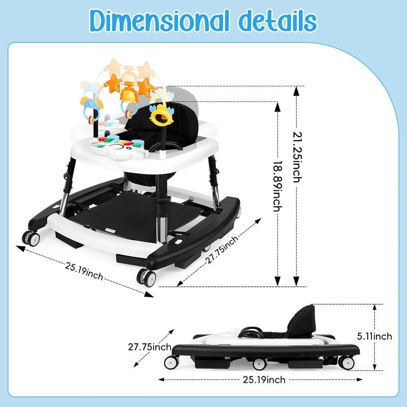 5-in-1 Foldable Baby Walker for Boys & Girls, Adjustable Height Infant Walker, Sit-to-Stand Activity Center & Learning Walker