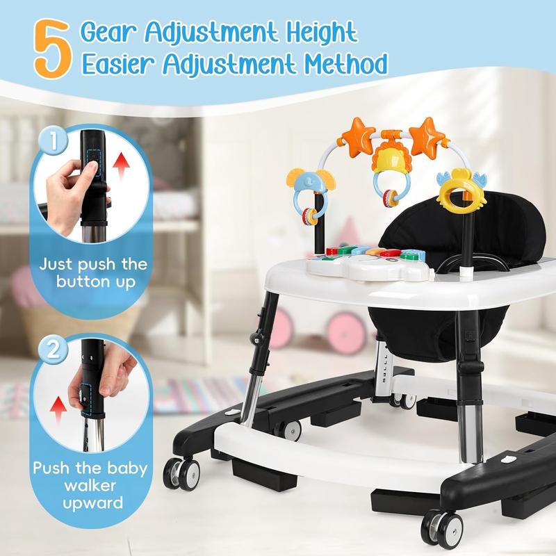 5-in-1 Foldable Baby Walker for Boys & Girls, Adjustable Height Infant Walker, Sit-to-Stand Activity Center & Learning Walker
