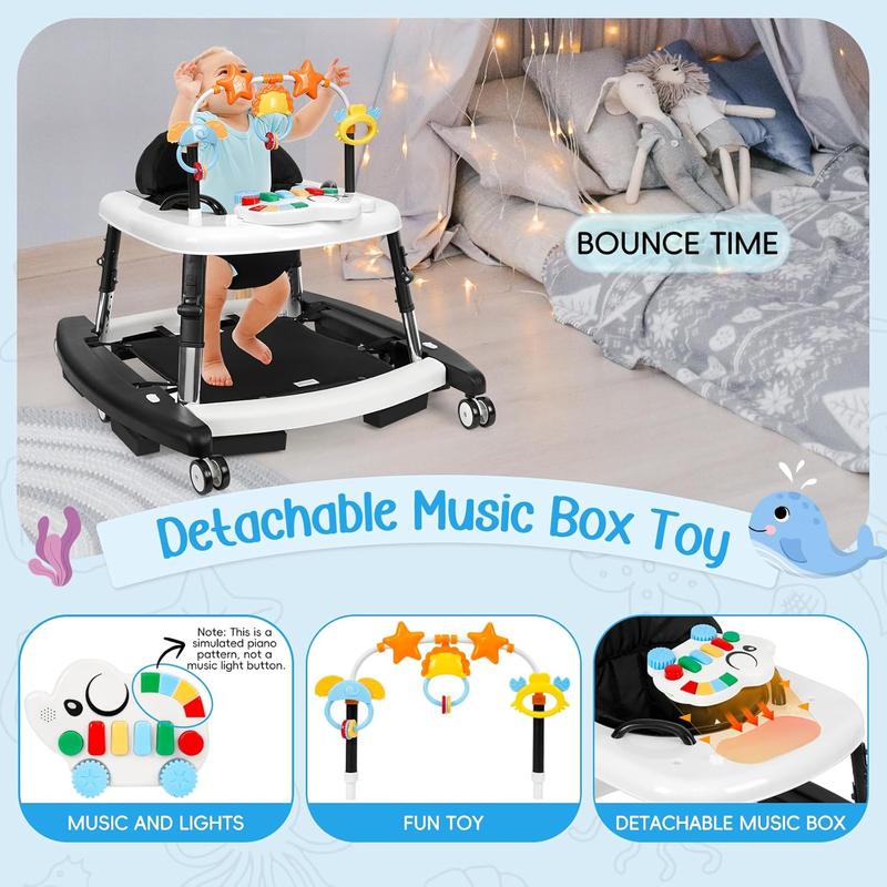 5-in-1 Foldable Baby Walker for Boys & Girls, Adjustable Height Infant Walker, Sit-to-Stand Activity Center & Learning Walker