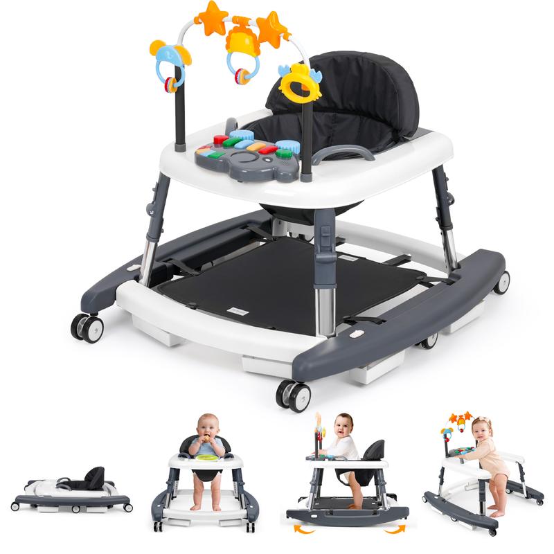 5-in-1 Foldable Baby Walker for Boys & Girls, Adjustable Height Infant Walker, Sit-to-Stand Activity Center & Learning Walker