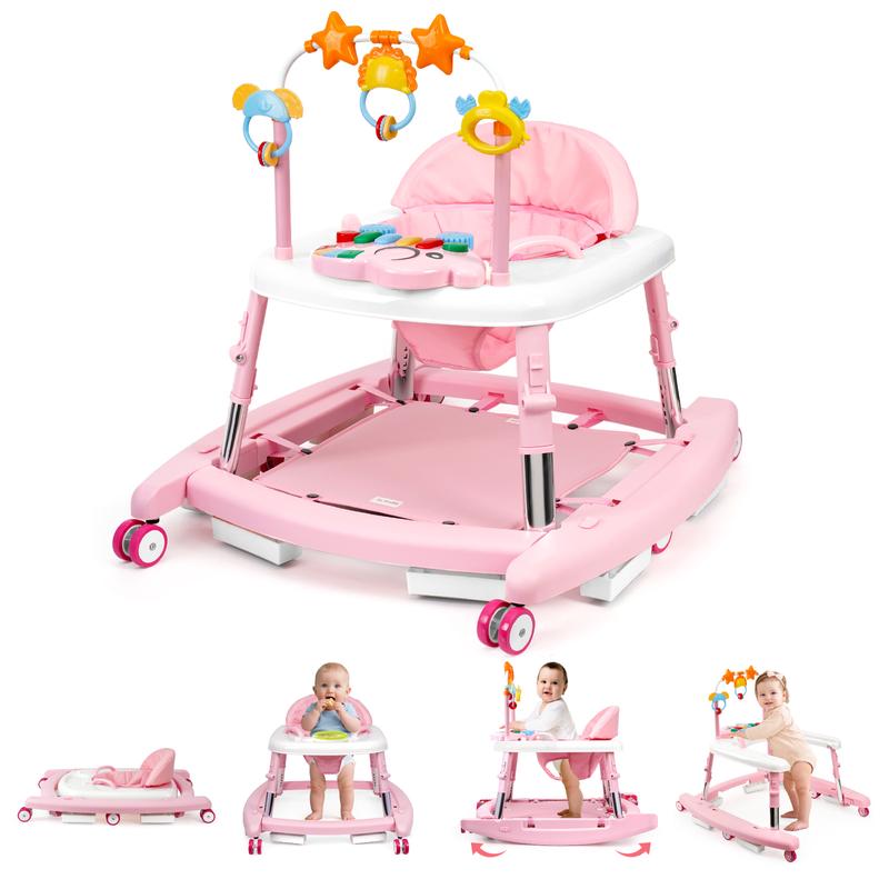 5-in-1 Foldable Baby Walker for Boys & Girls, Adjustable Height Infant Walker, Sit-to-Stand Activity Center & Learning Walker