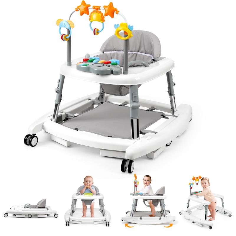 5-in-1 Foldable Baby Walker for Boys & Girls, Adjustable Height Infant Walker, Sit-to-Stand Activity Center & Learning Walker